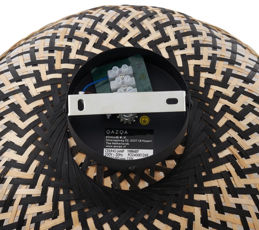 Art Deco plafondlamp zwart bamboe 40cm - Alka