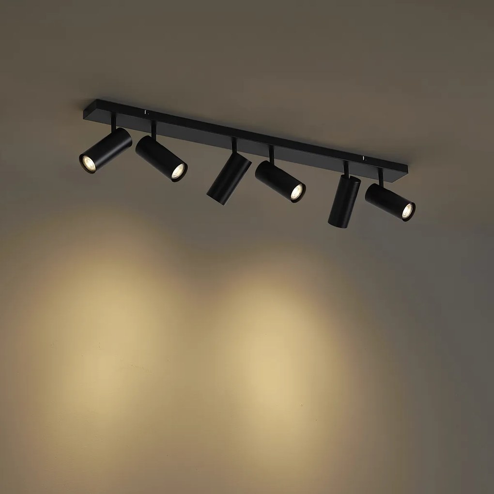 Moderne plafondlamp zwart 100cm 6-lichts verstelbaar - Renna