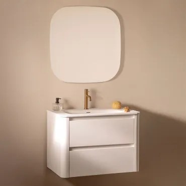 Conjunto Vaniteit Hangend 80x50 Cm In Hout Met Geïntegreerde Wastafel Egerton Wit & Vierkant Led En Anticondens 75x75 Cm - Sklum