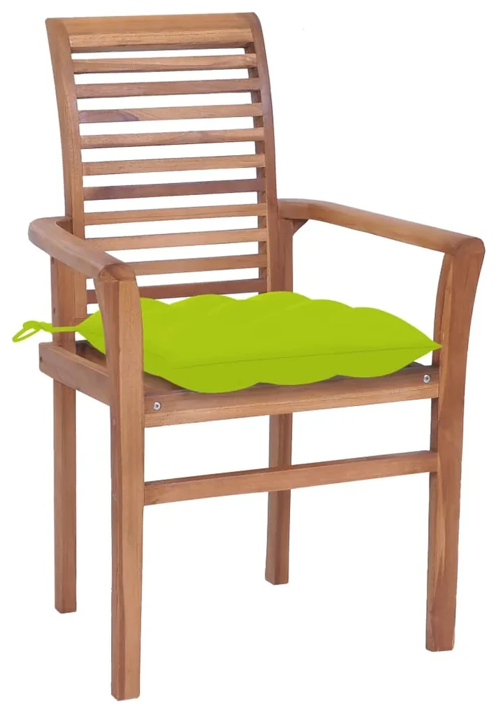 vidaXL Eetkamerstoelen 2 st met heldergroene kussens massief teakhout