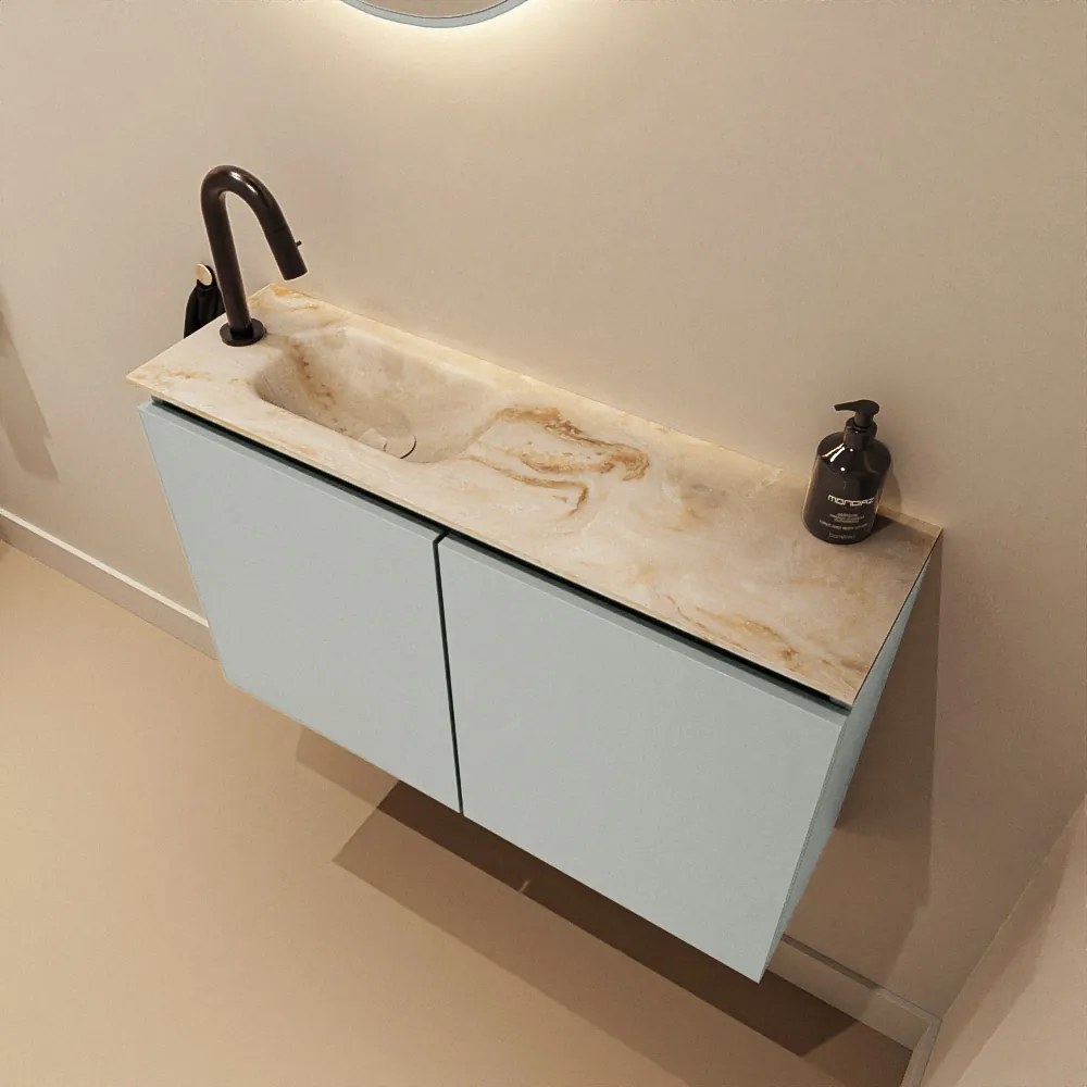 Mondiaz Ture DLux toiletmeubel 80cm greey met wastafel frappe links met kraangat