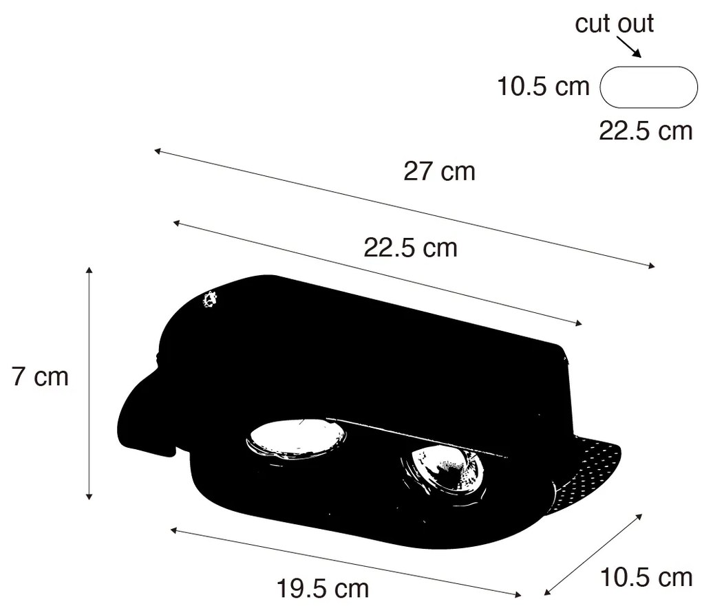 Afgeronde inbouwspot zwart GU10 50mm 2-lichts - Hubs