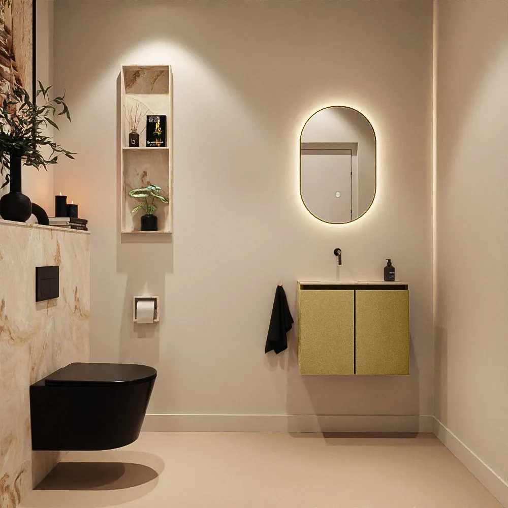 Mondiaz Ture DLux toiletmeubel 60cm oro met wastafel frappe links zonder kraangat