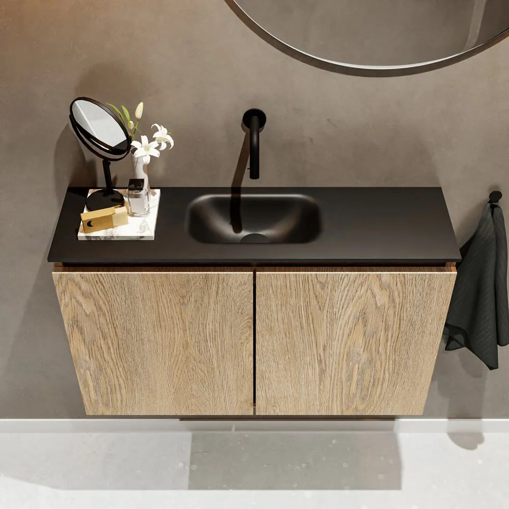 Mondiaz Ture 80cm toiletmeubel washed oak met wastafel urban midden geen kraangat