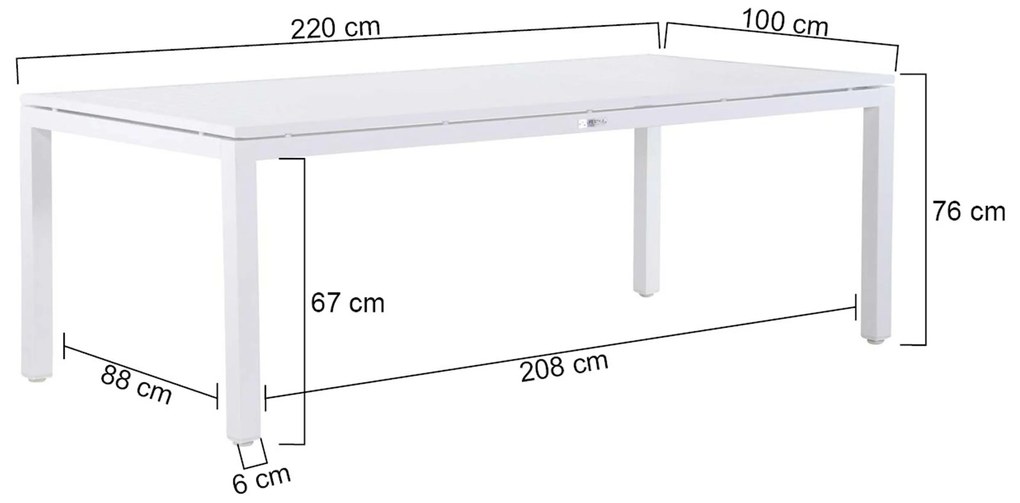 Tuinset 6 personen 220 cm Kunststof Wit Hartman Sophie