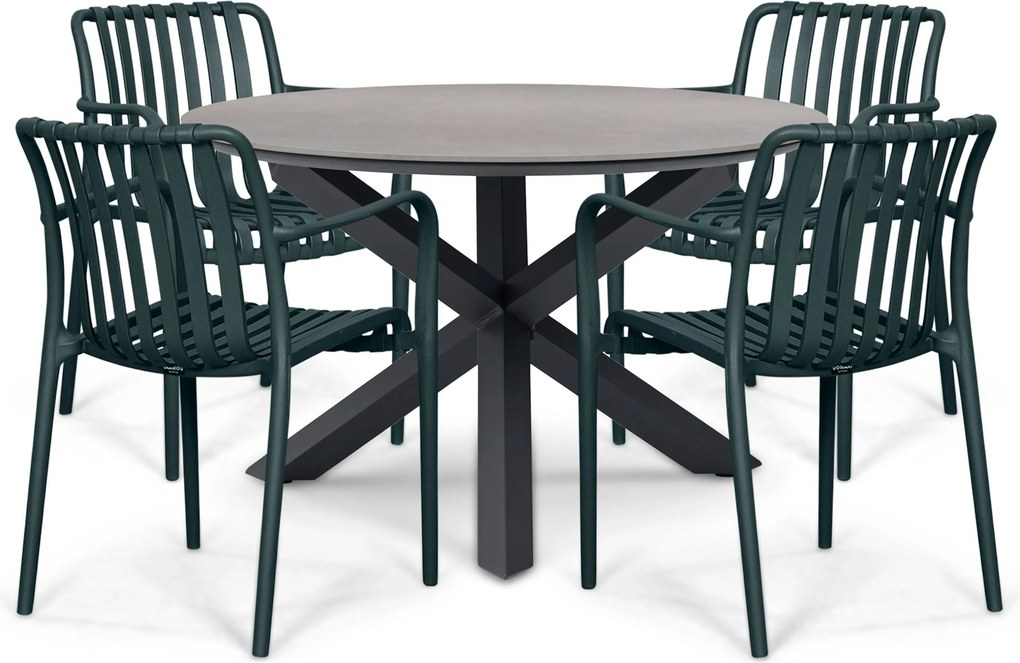 Tuinset Ronde Tuintafel 4 personen 120 cm Kunststof Grijs Domani Furniture Alba/Xento