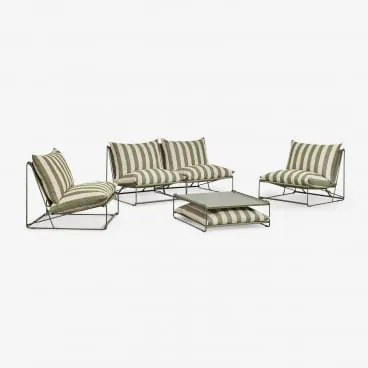 Tuinset Met 2-delige Modulaire Bank, 2 Fauteuils En Ombouwbare Bijzettafel Amaro Tapiocabeige - Diep Olijfgroen - Sklum