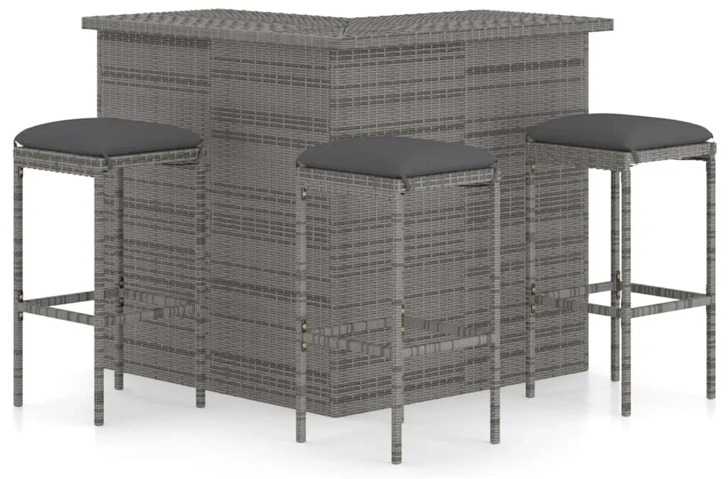 vidaXL 4-delige Tuinbarset met kussens poly rattan grijs