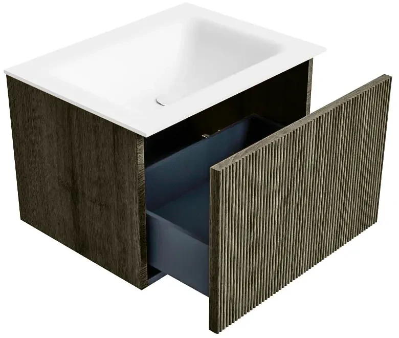 Mondiaz Kurve 60cm badmeubel shadow met 1 lade en wastafel cloud midden zonder kraangat