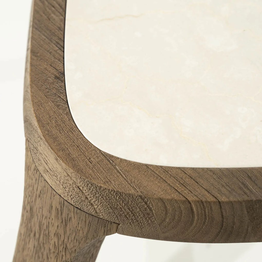 Bijzettafel Hout Met Marmer - 45 X 38cm.