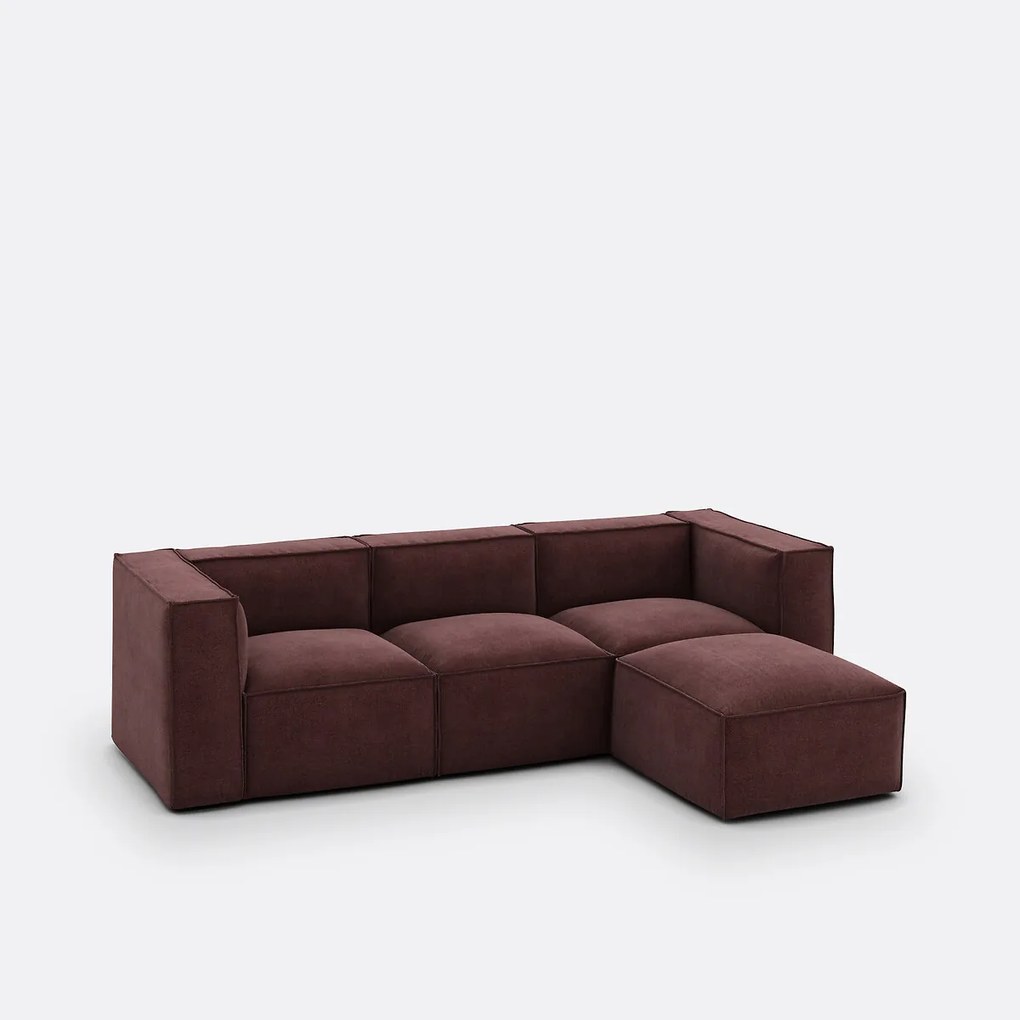 Modulaire bank, 3-zit en poef, getextureerde stof Seven