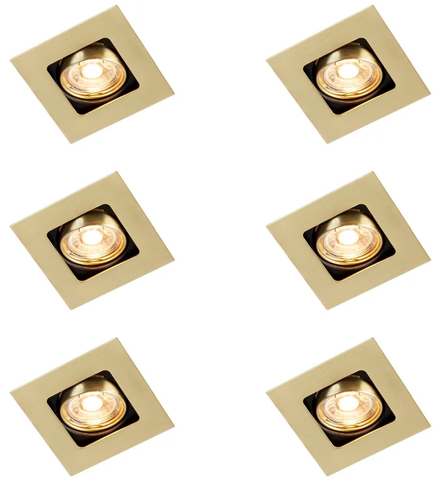 Set van 6 Vierkante inbouwspot messing draai- en kantelbaar - Artemis