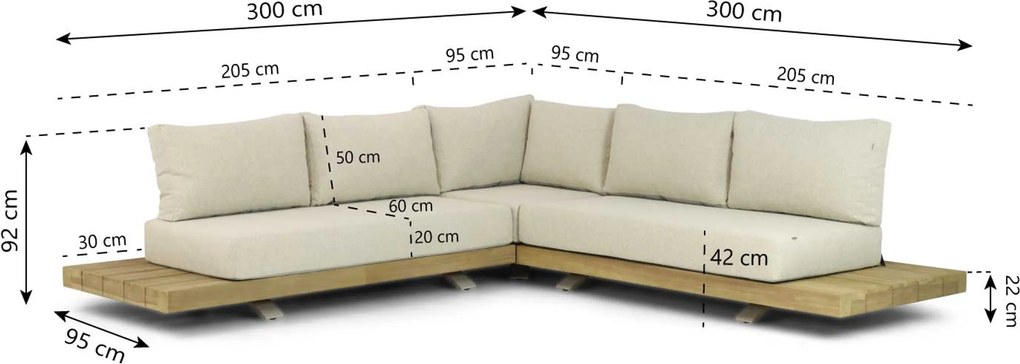 Hoek loungeset 5 personen Teak Taupe Santika Furniture Santika