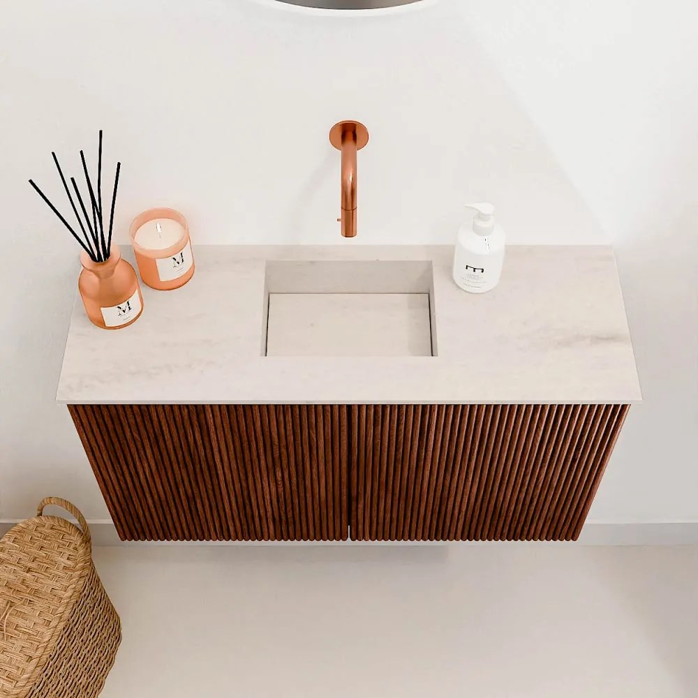 Mondiaz Joya DLux 70cm toiletmeubel ruby met wastafel faye midden zonder kraangat meli