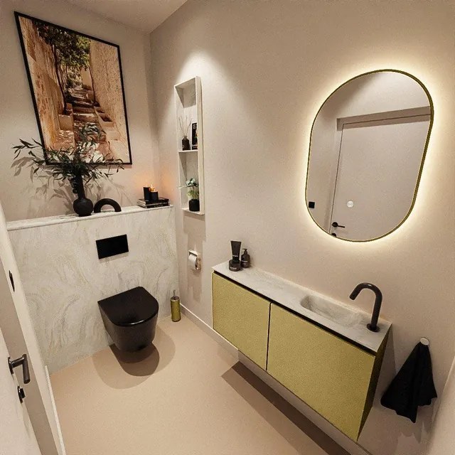 MONDIAZ TURE-DLUX 100cm toiletmeubel Oro. EDEN wastafel Ostra positie rechts. Met 1 kraangat. TUREDX100OROR1OST