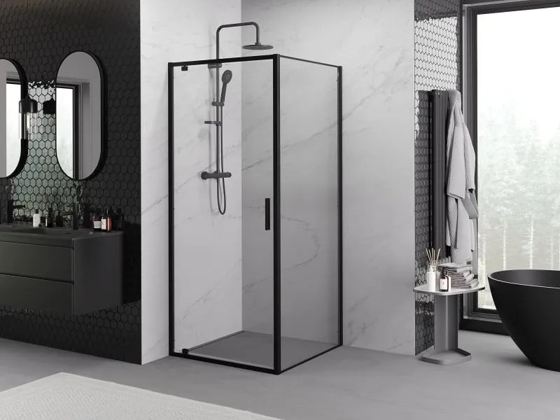 Mexen Exo draaibare douchecabine 90 x 90 cm, transparant, zwart - 8181-090-090-70-00