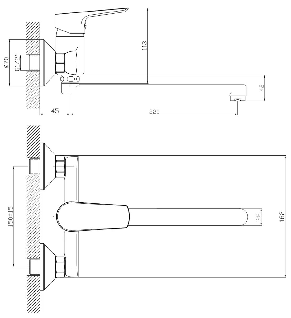 Sapho Lotta wandmengkraan met kraanuitloop 22cm chroom