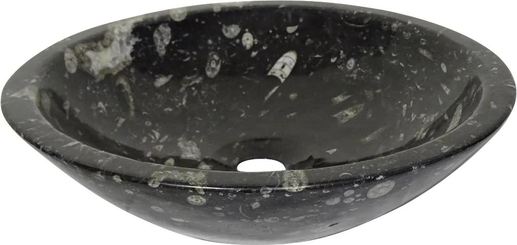 Zwart marmeren waskom | Eeuwenoud Orthoceras Fossiel | 39 x 39 x 10,5 cm