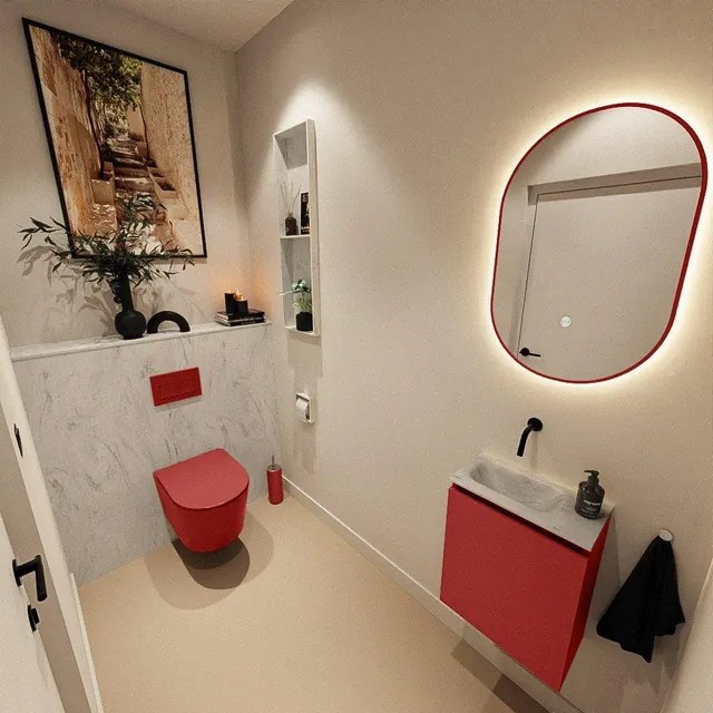 MONDIAZ TURE-DLUX 40cm toiletmeubel Fire. EDEN wastafel Opalo positie links. Zonder kraangat. TUREDX40FIRL0OPA