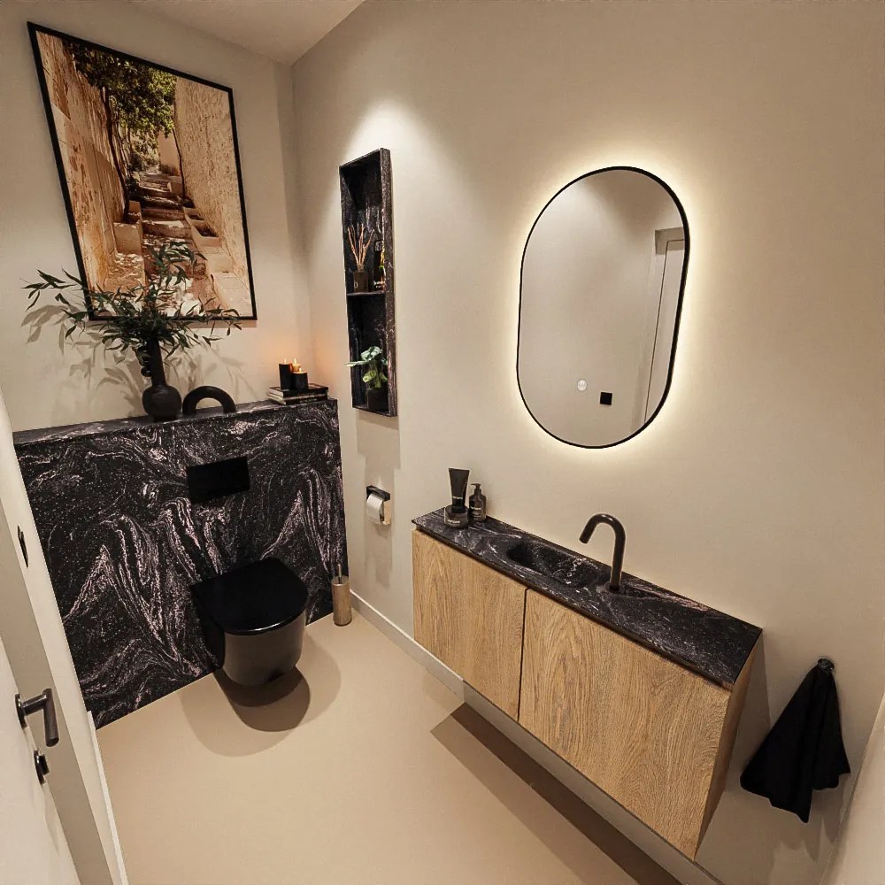 Mondiaz Ture DLux toiletmeubel 100cm washed oak met wastafel lava midden met kraangat