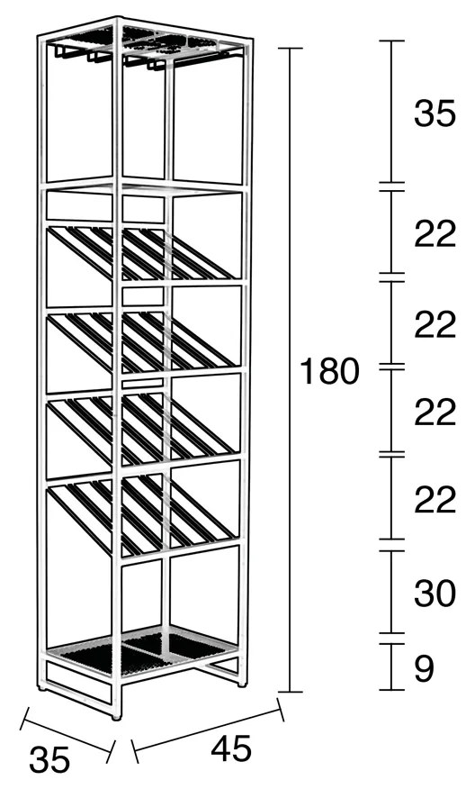 Zuiver Cantor S Zwart Metalen Wijnrek - 45x35x180cm.