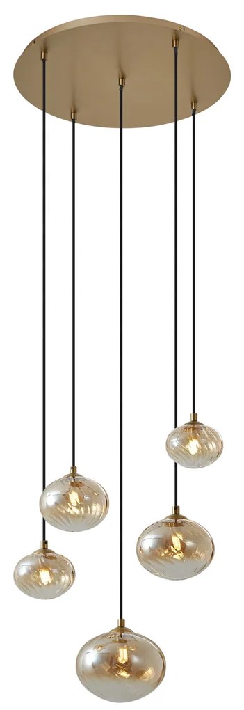 Art Deco hanglamp goud met amber glas - Jia