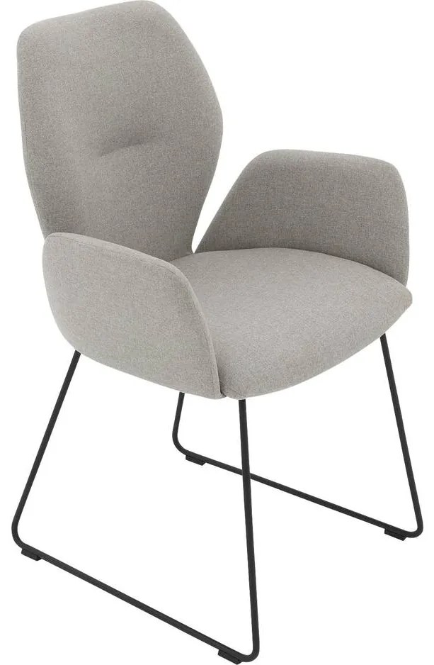 Goossens Eetkamerstoel Hera grijs stof met armleuning, modern design
