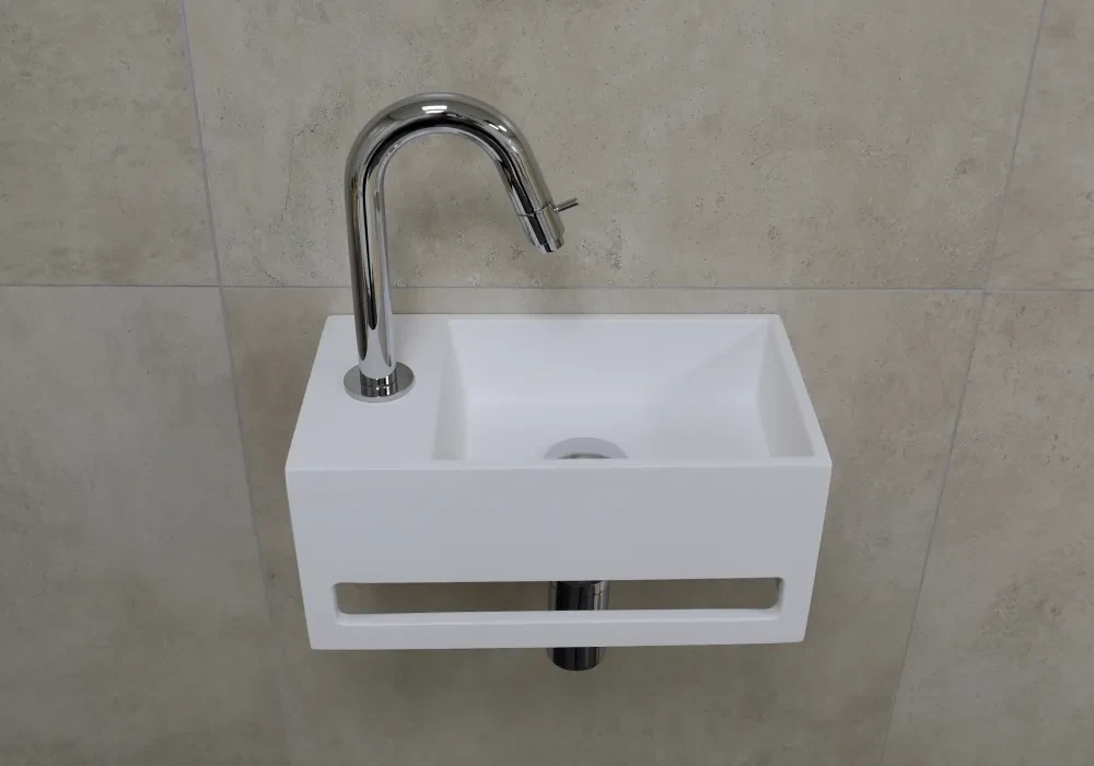 Saniclear fonteinset bali links met chroom gebogen fonteinkraan