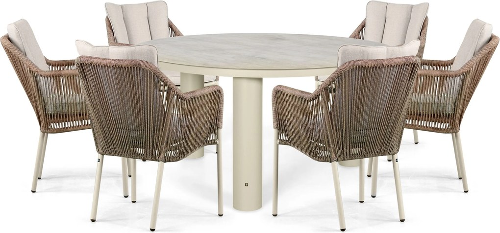 Tuinset Ronde Tuintafel 6 personen 150 cm Rope Taupe  Lifestyle Garden Furniture Marbella/Arancia