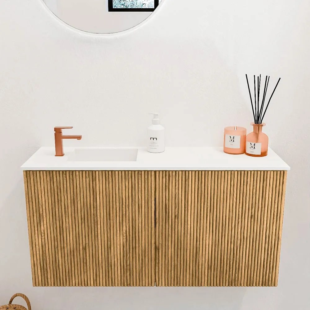 Mondiaz Joya 80cm toiletmeubel oak met wastafel faye links 1 kraangat talc