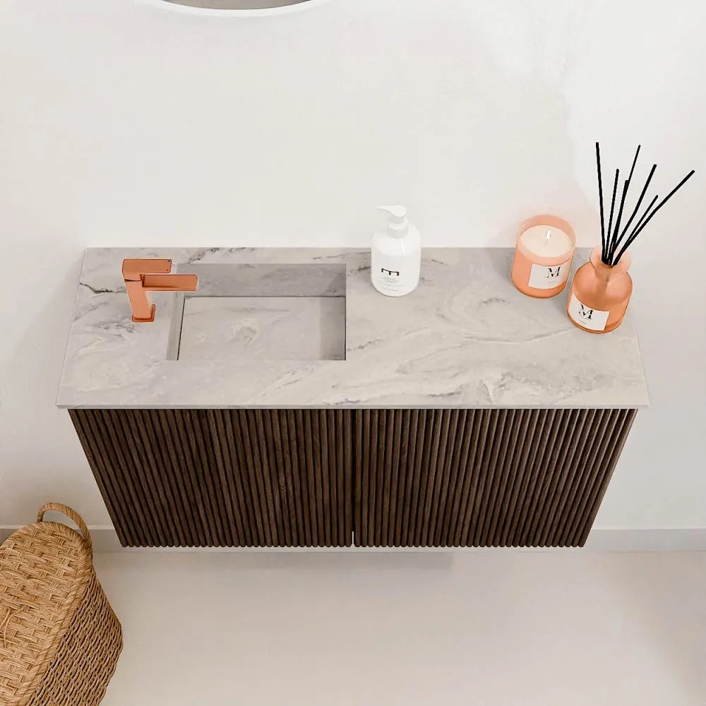 Mondiaz Joya DLux 70cm toiletmeubel walnut met wastafel faye links 1 kraangat glace