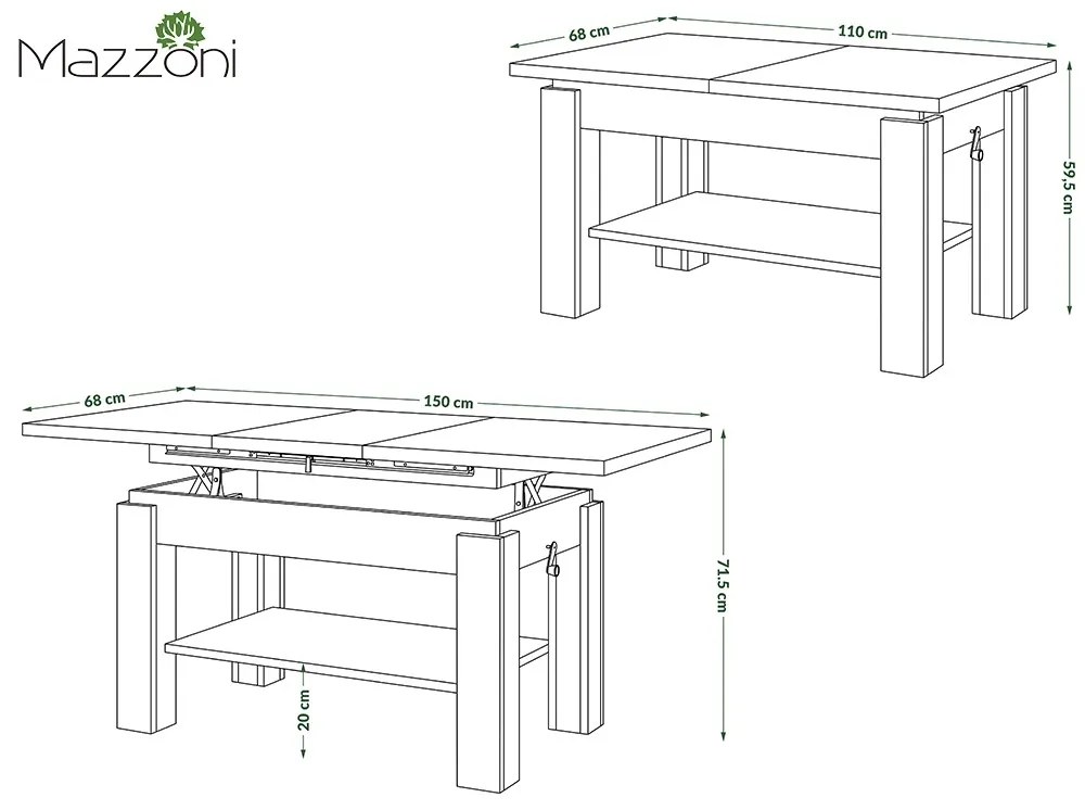 ASTORIA gouden eiken / zwart, uitschuifbare tafel