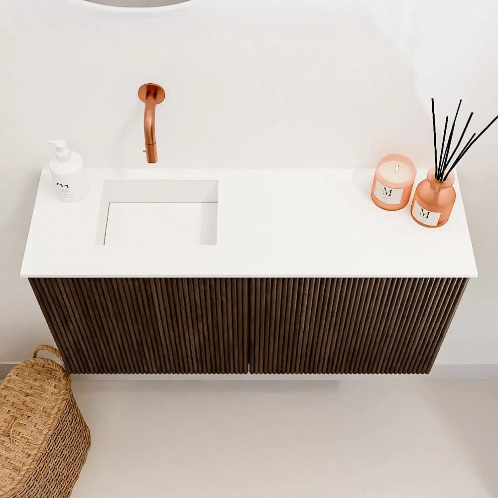 Mondiaz Joya 80cm toiletmeubel walnut met wastafel faye links zonder kraangat talc