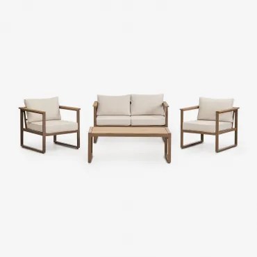 Tuinset Met 2-zitsbank, 2 Fauteuils En Salontafel In Aluminium En Lipov Acaciahout Moka Bruin - Sklum