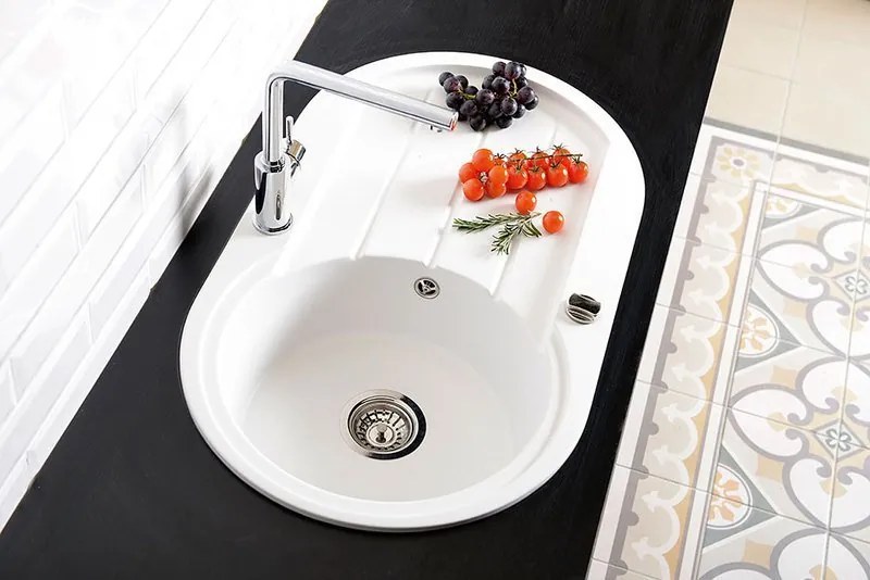 Sapho spoelbak 86x50cm met kraangat wit graniet