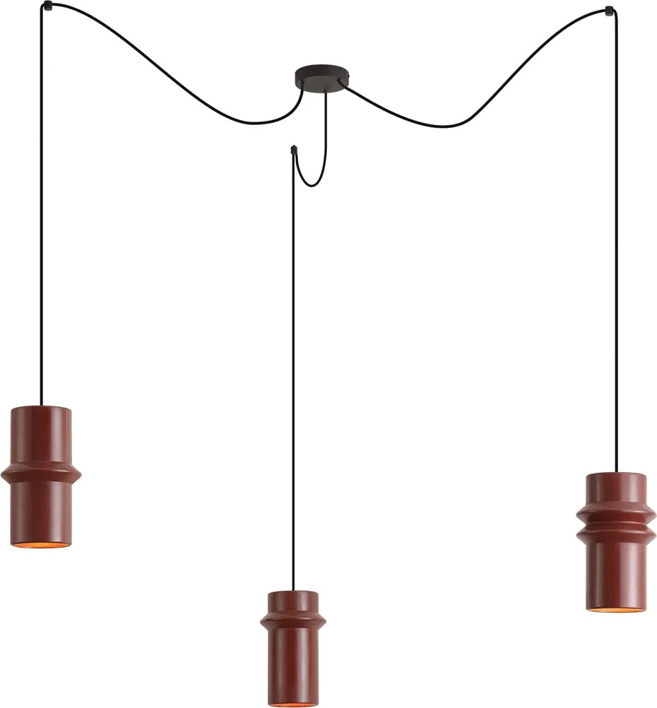 Retro hanglamp rood met zwart 3-lichts - Monti
