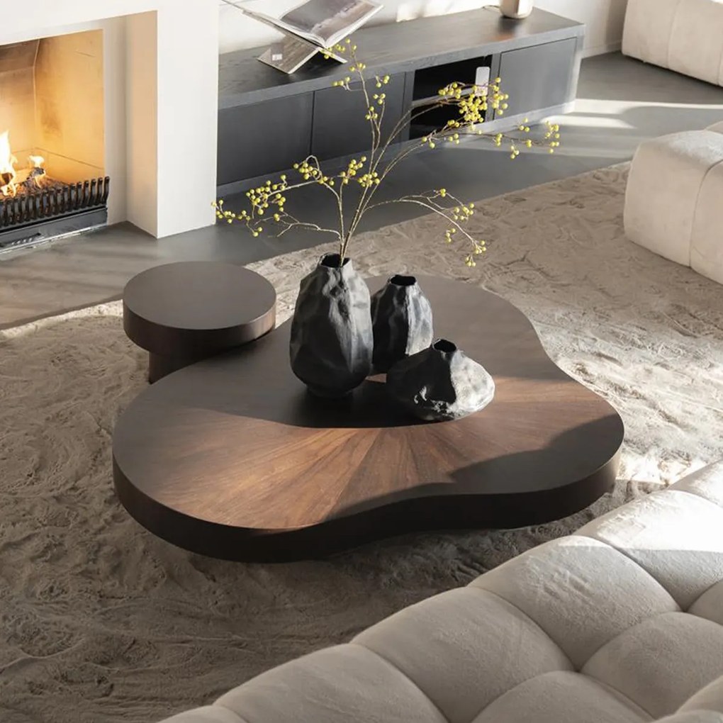 Grote Salontafel Walnoot Organisch - 150 X 110cm.