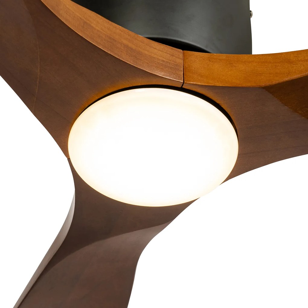 Plafondventilator met lamp zwart met hout 131.5cm incl. LED dimbaar met afstandsbediening - Jerri Modern rond Binnenverlichting Lamp