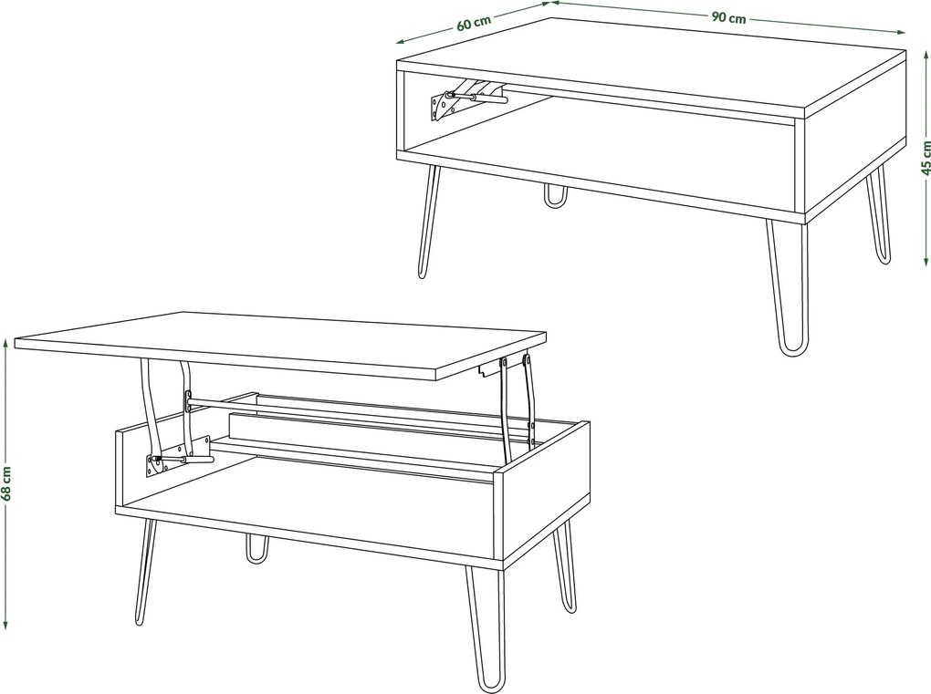 HAIRPIN S-90 Eik Artisan/Beige (Champagne) - MODERNE SALONTAFEL MET OPKLAPBAAR BLAD + OPBERGRUIMTE + PLANK