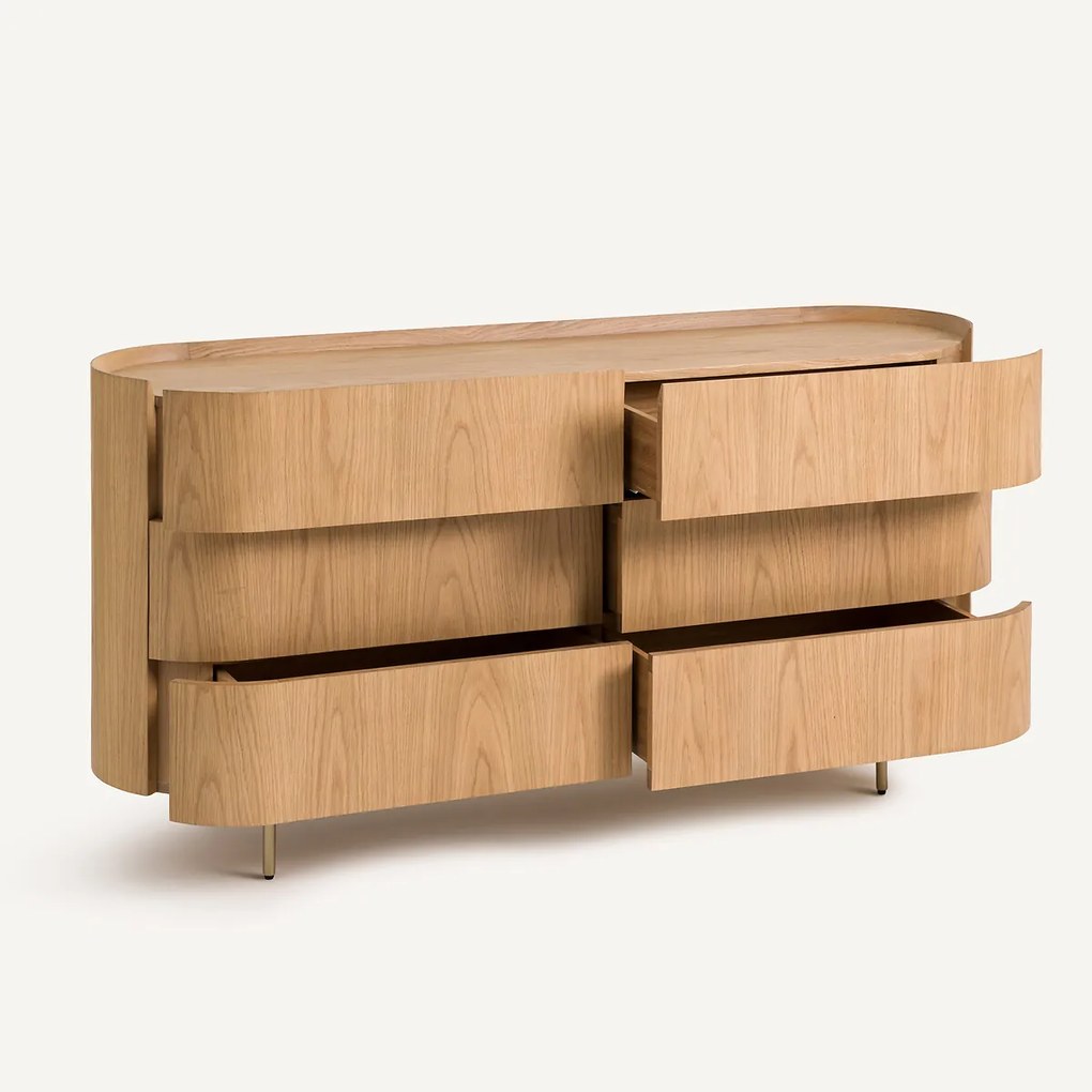 Ladekast met 6 laden, eikenhout en eikenfineer, Aslen