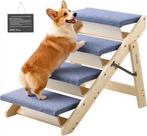 VEVOR Hondentrap 630x470x490 mm, 4-treden huisdierentrap, opvouwbare houten trap, geschikt voor kleine, middelgrote, grote en oudere huisdieren, evenals puppy's tot 68 kg, hondenladder voor bedden, banken en auto's.