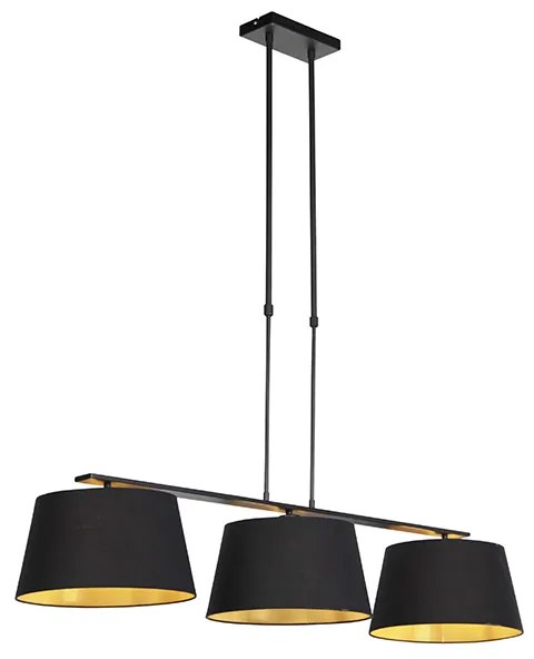 Hanglamp met katoenen kappen zwart met goud 32cm - Combi 3 Deluxe
