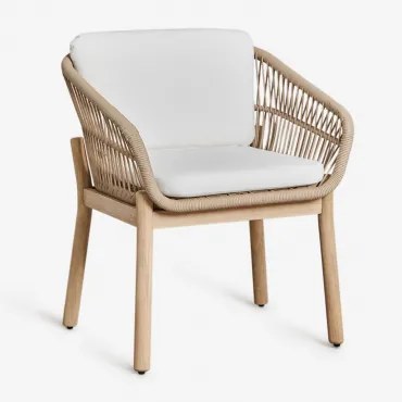 Set Van 2 Eetkamerstoelen Met Armleuningen Van Acaciahout En Gevlochten Touw Karvia Lichte Acaciekleur & Stof Wit - Sklum
