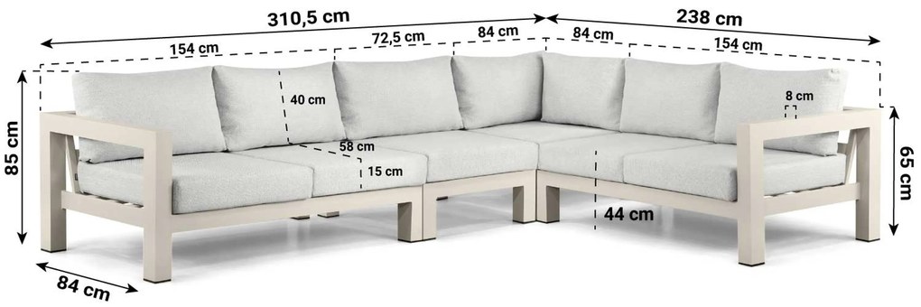 Hoek loungeset 6 personen Aluminium Taupe  Lifestyle Garden Furniture Luca