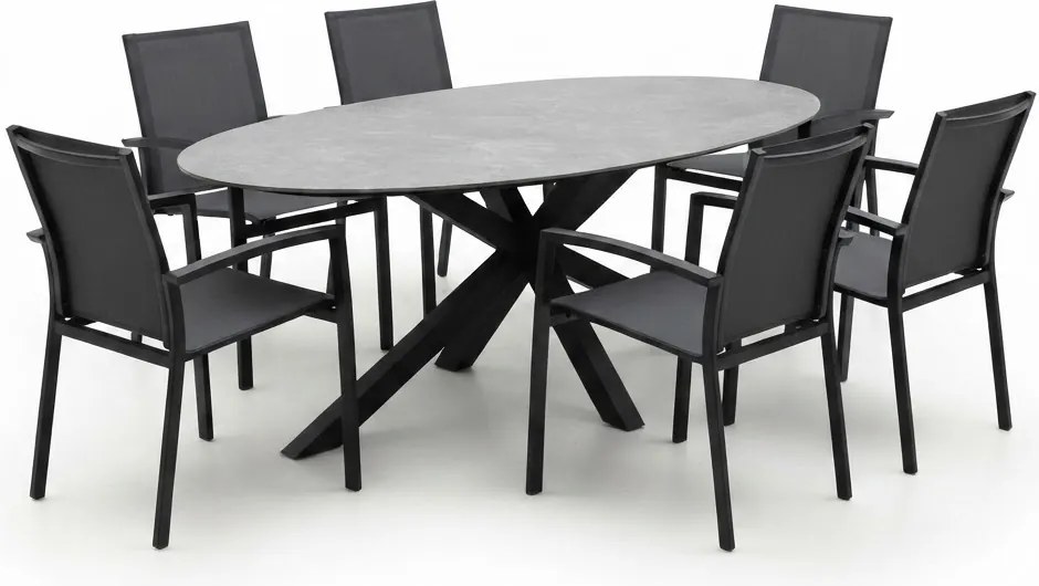 Puccini Malaga dining tuinset 220x120xH75 cm 7 delig antraciet keramiek