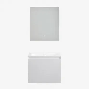 Macrae Zwevend Houten Badkamermeubelset Met Geïntegreerde Wastafel Wit & Rechthoekige Led En Anticondens 60x70 Cm Riben & Zonder Kraan - Sklum