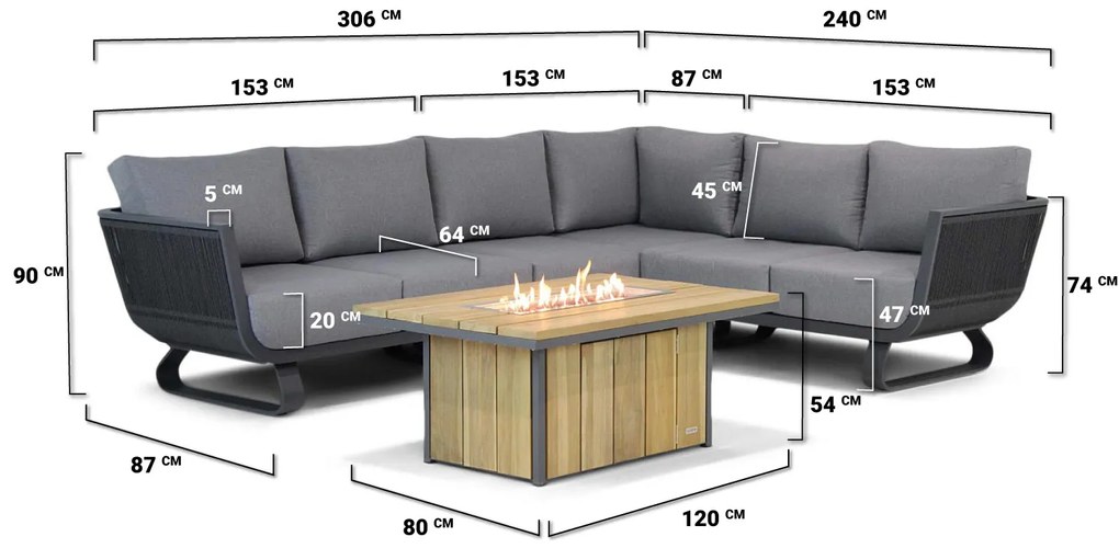 Hoek loungeset 6 personen Rope Grijs  Santika Furniture Santika Corniche