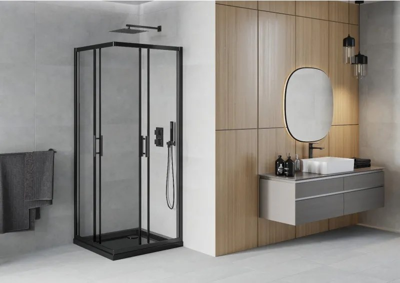 Mexen Rio kwadratische douchecabine 90 x 90 cm, transparant, zwart + Flat douchebak, zwart - 860-090-090-70-00-4070B