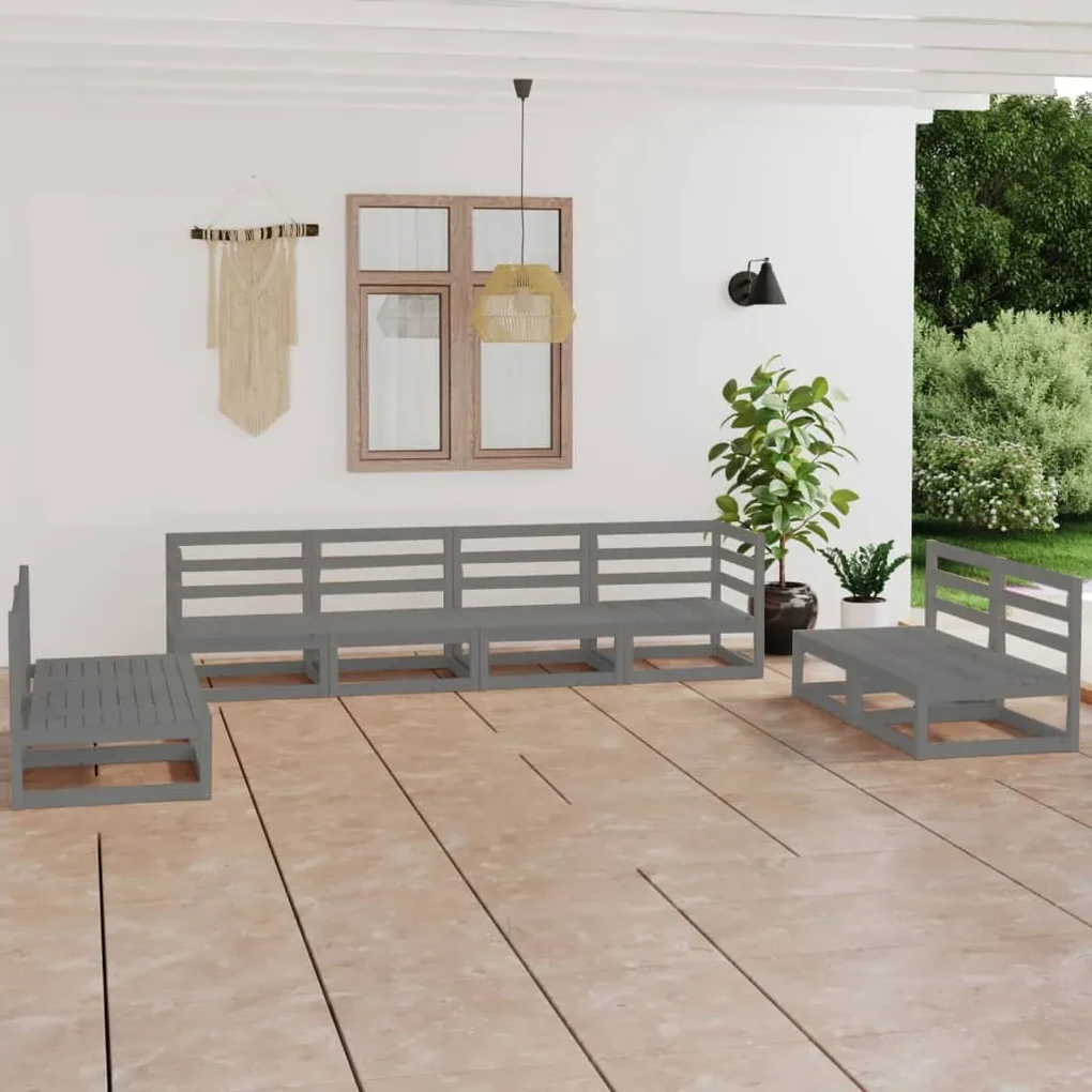 vidaXL 8-delige Loungeset massief grenenhout grijs