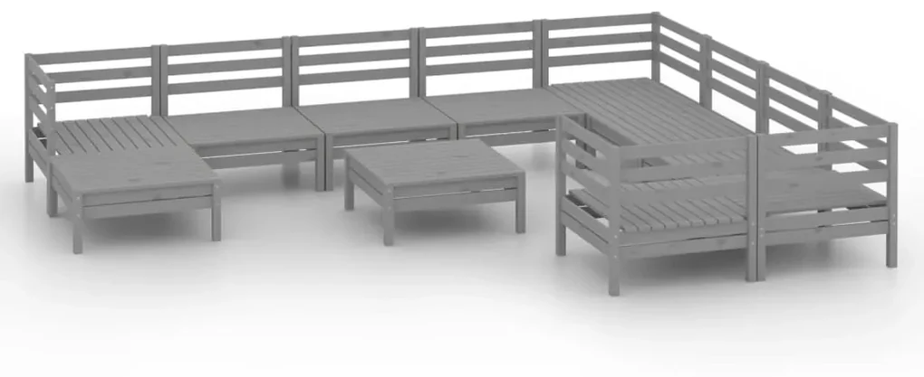 vidaXL 11-delige Loungeset massief grenenhout grijs